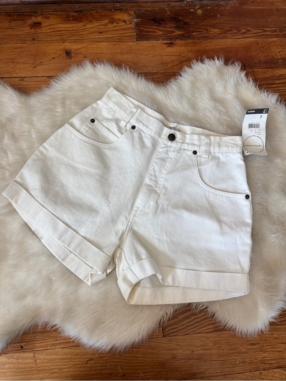 Vintage 90s White Deadstock High-Rise Cuffed Denim Shorts